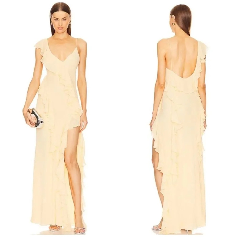 NEW Ronny Kobo Olivialle Ruffle Sleeveless Maxi Dress In Buttercream Yellow NWT